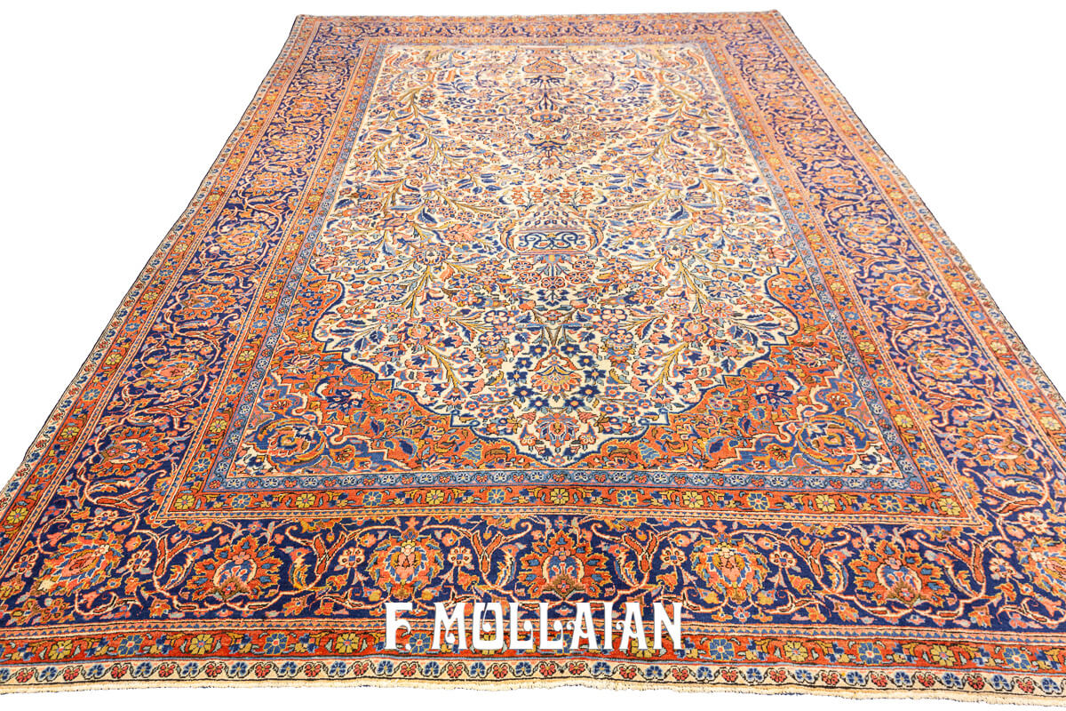 Antique Kashan Rug Floral Design Beige Field n°:87453034